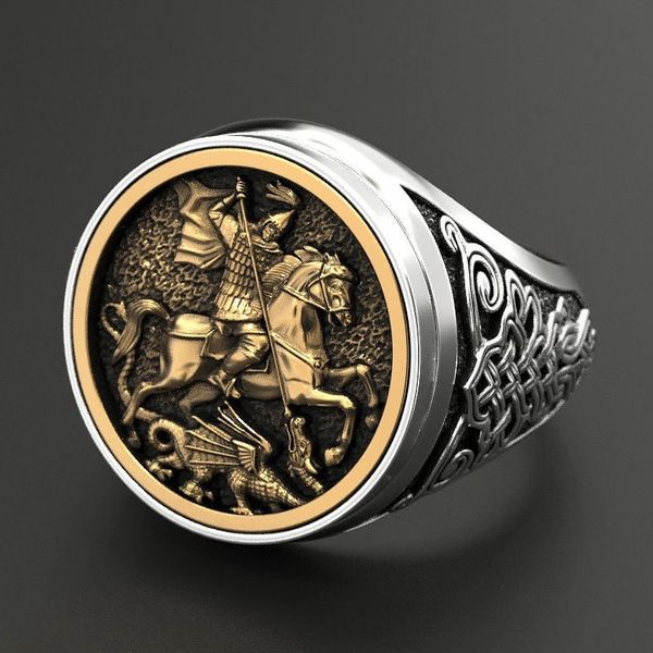 Silver/Gold Plated Knight Ring view 7