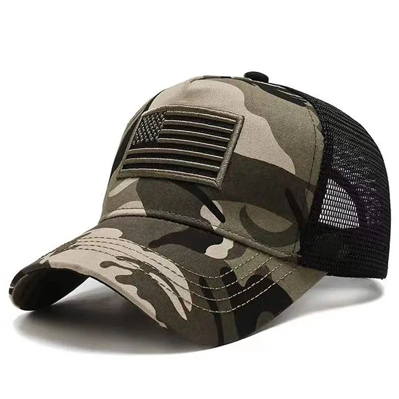 Camo Cap With American Flag Badge
