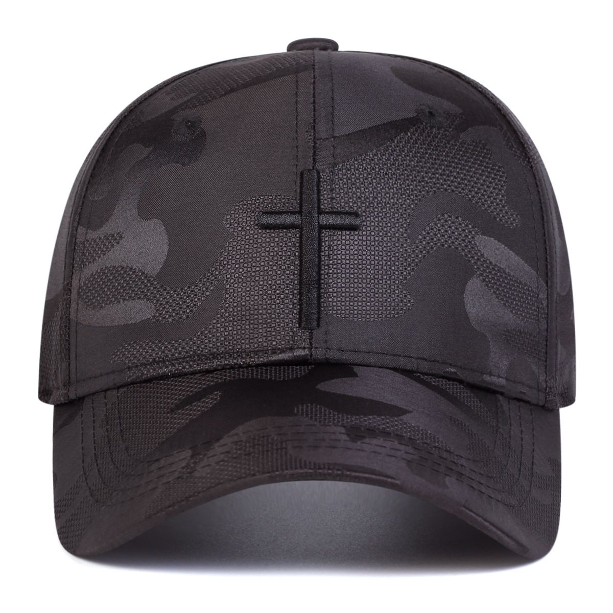Black Camo Baseball Cap With Cross view 3