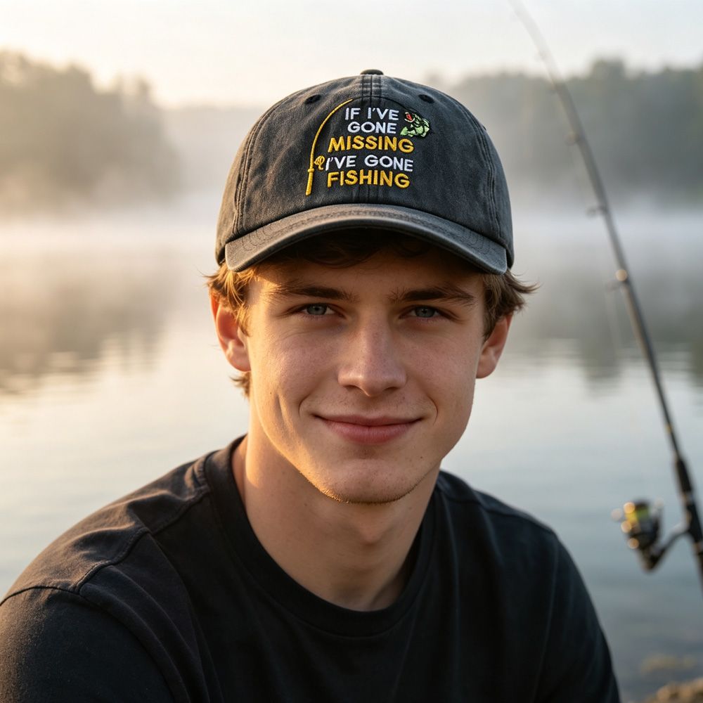 Gone Fishing Washed Embroidered Cap view 2