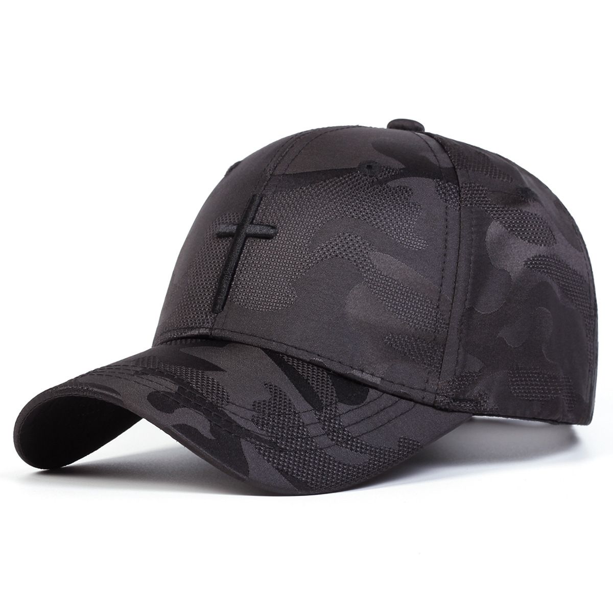 Black Camo Baseball Cap With Cross view 5