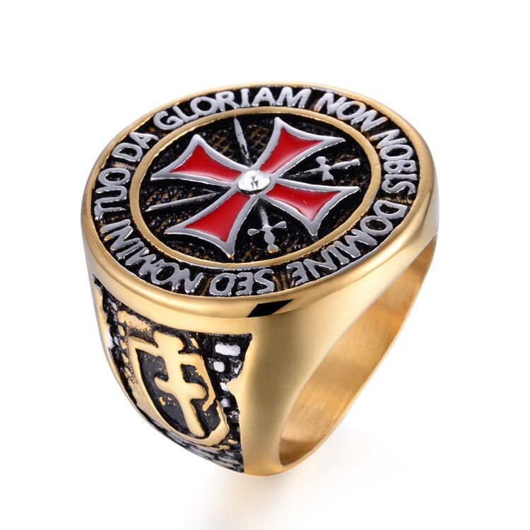 Knights Templar Cross Latin Motto Ring view 2