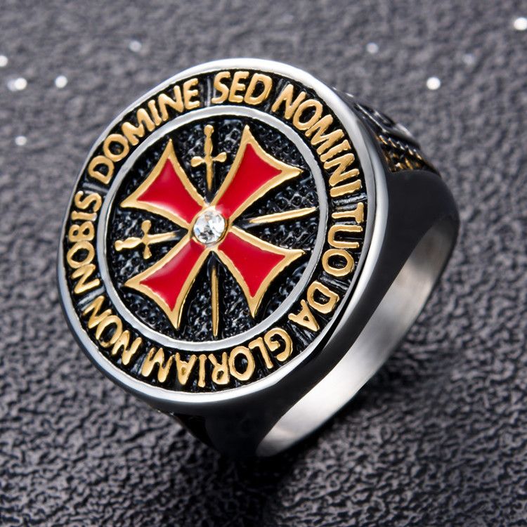 Knights Templar Cross Latin Motto Ring view 3