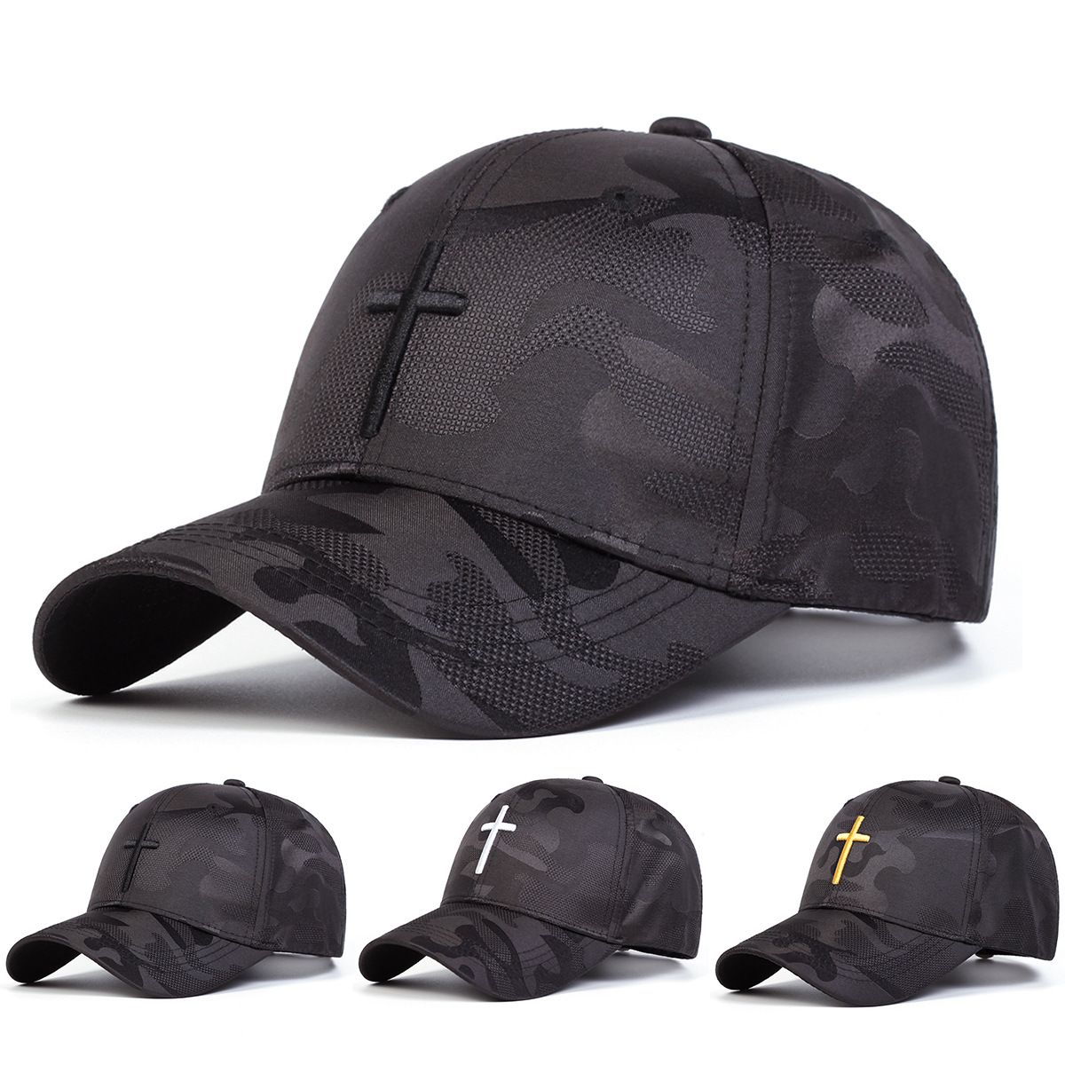Black Camo Baseball Cap With Cross view 7