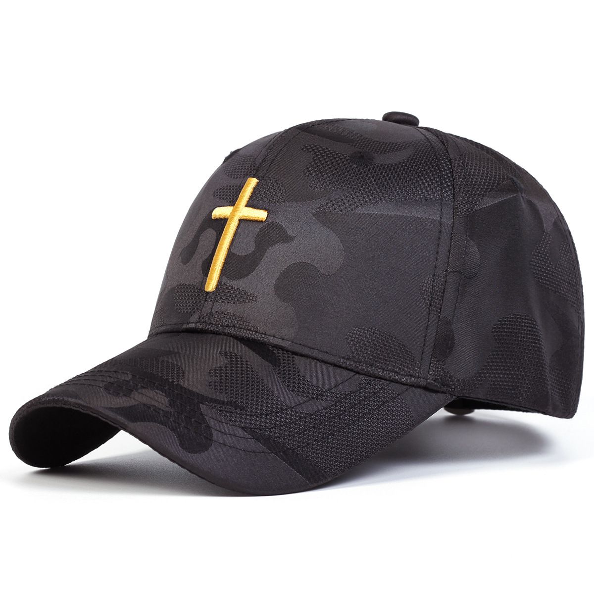 Black Camo Baseball Cap With Cross