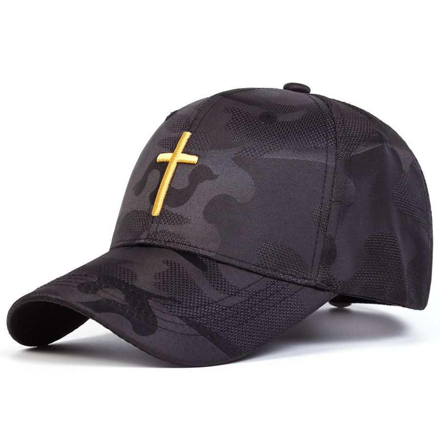 Black Camo Baseball Cap With Cross
