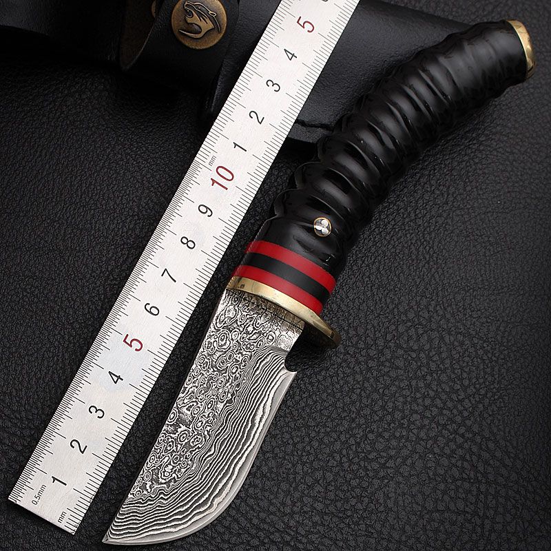 Damascus Fixed Blade With Antler Handle view 4