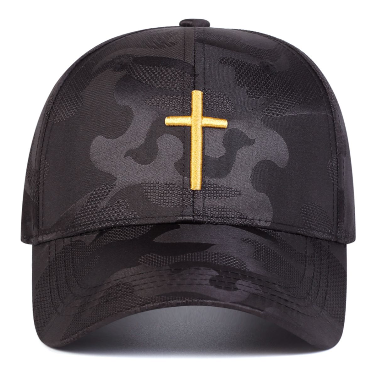 Black Camo Baseball Cap With Cross view 4