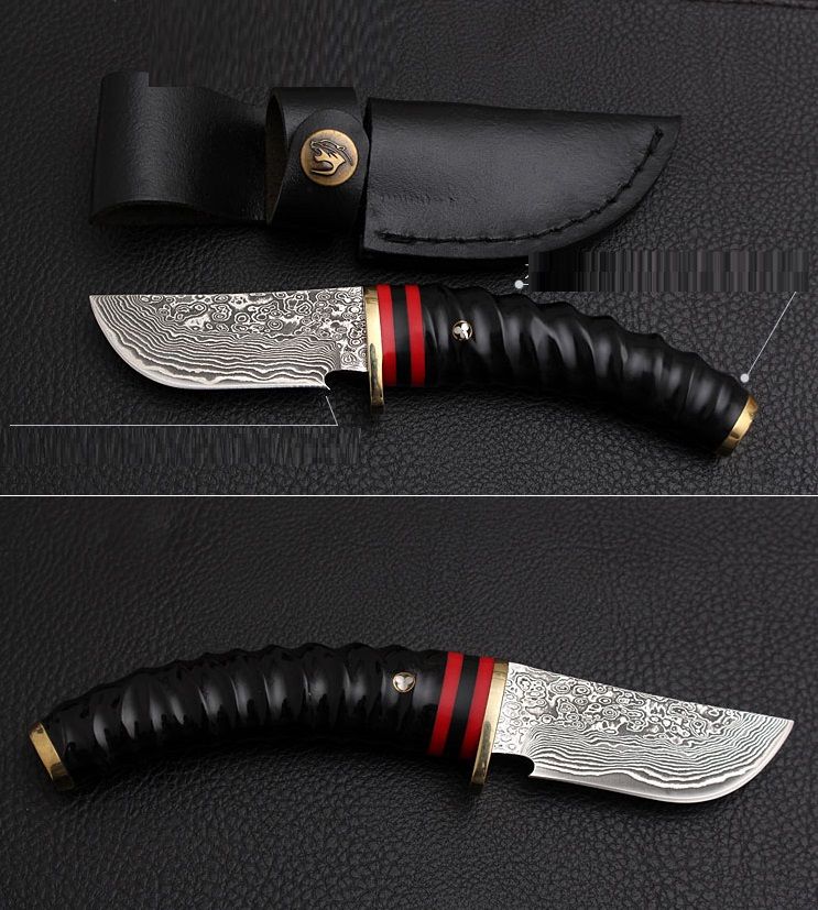 Damascus Fixed Blade With Antler Handle view 3