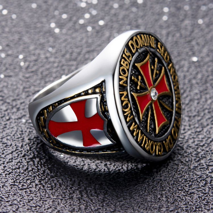 Knights Templar Cross Latin Motto Ring view 5