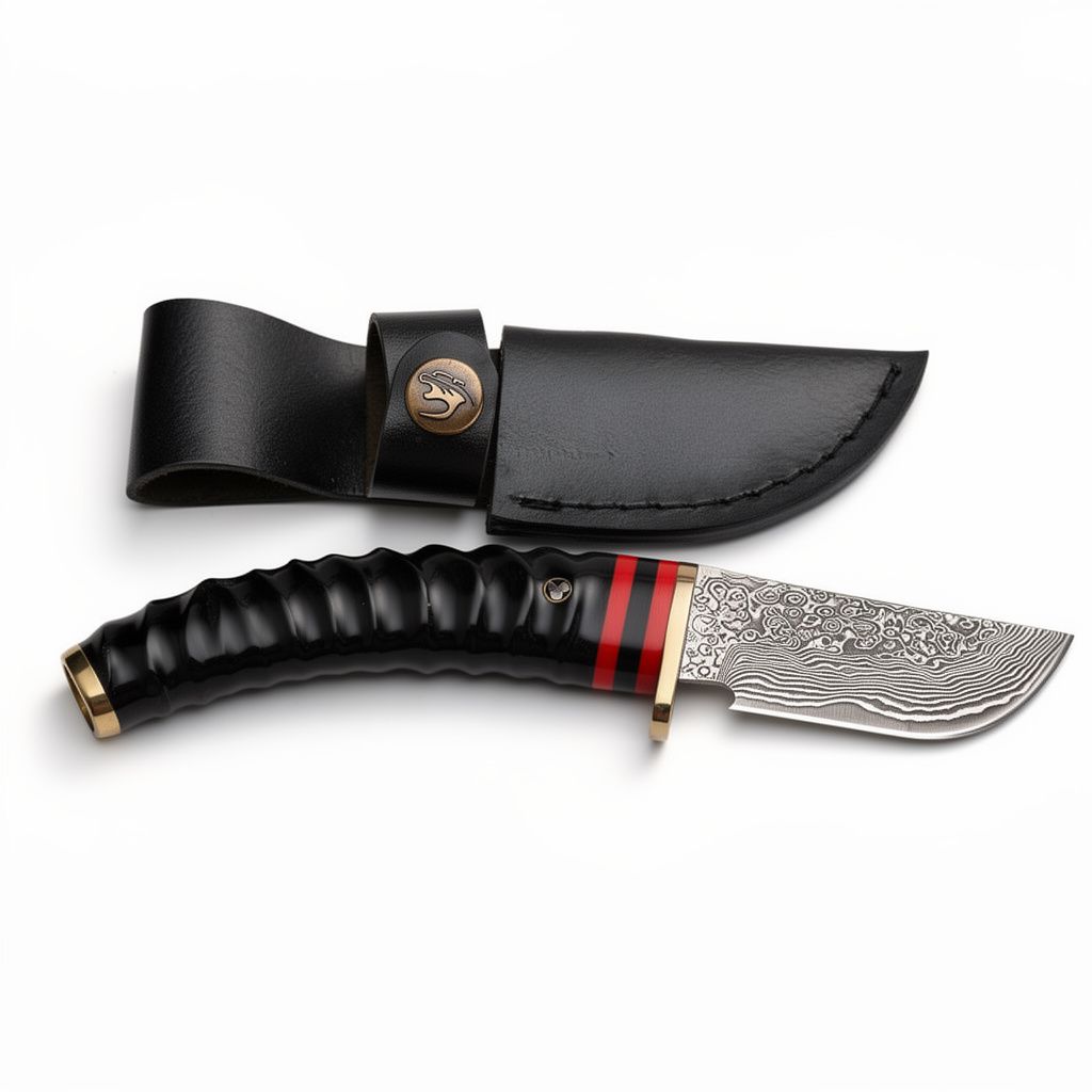 Damascus Fixed Blade With Antler Handle