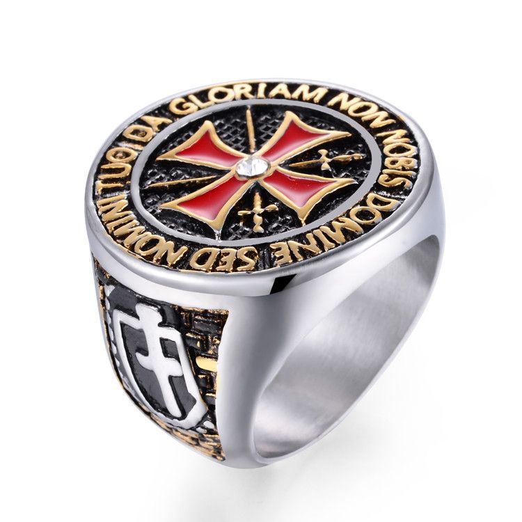 Knights Templar Cross Latin Motto Ring view 4