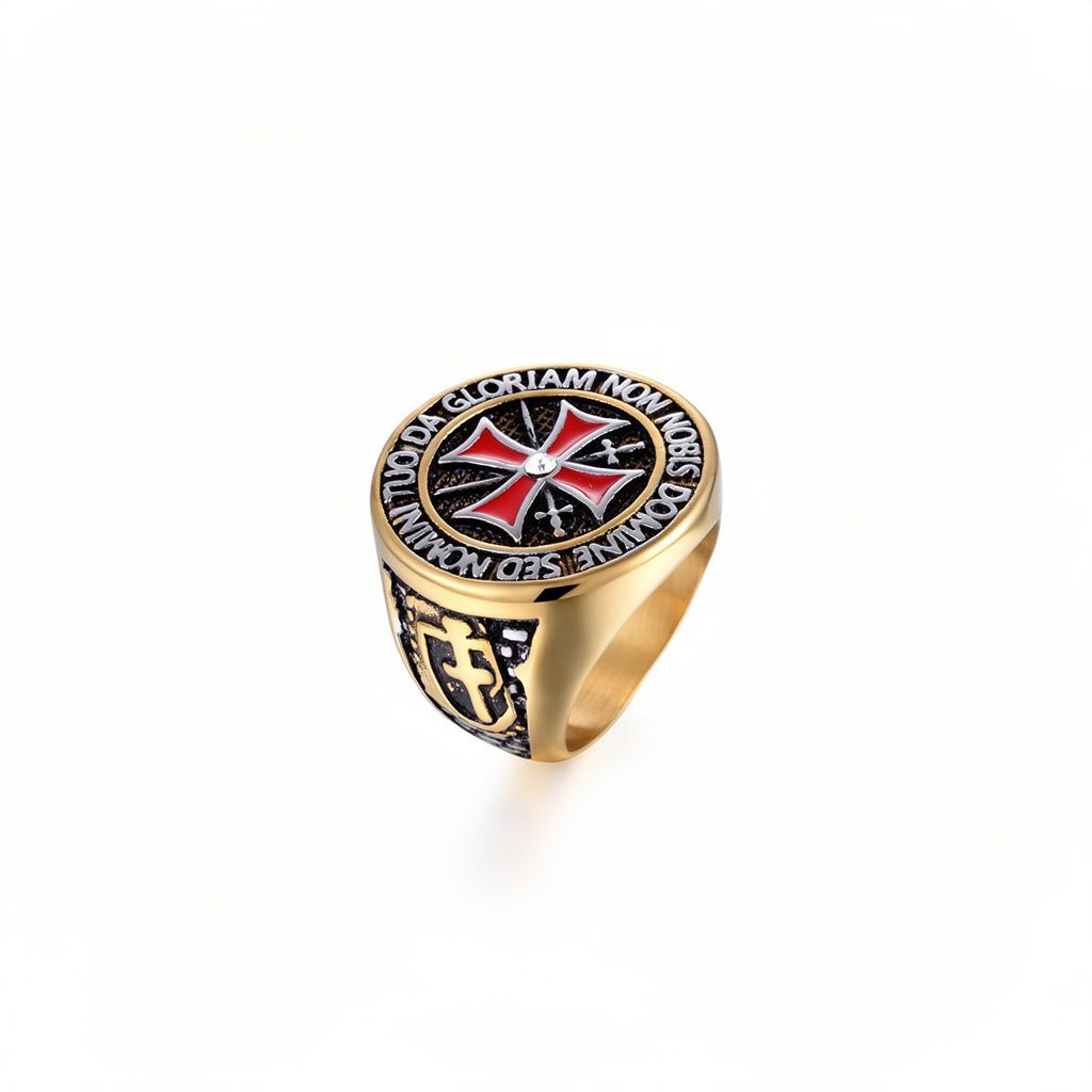 Knights Templar Cross Latin Motto Ring